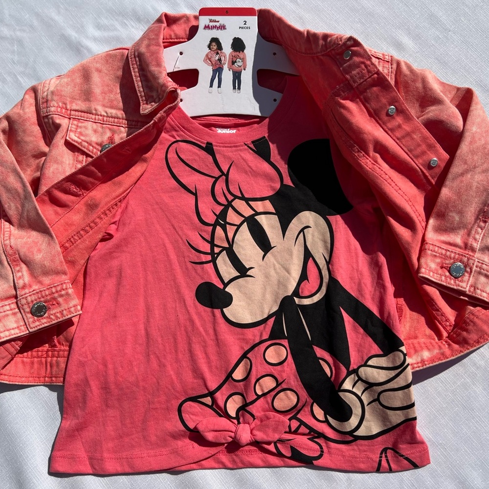 Disney Minnie Mouse Coral Jean Jacket and Tee